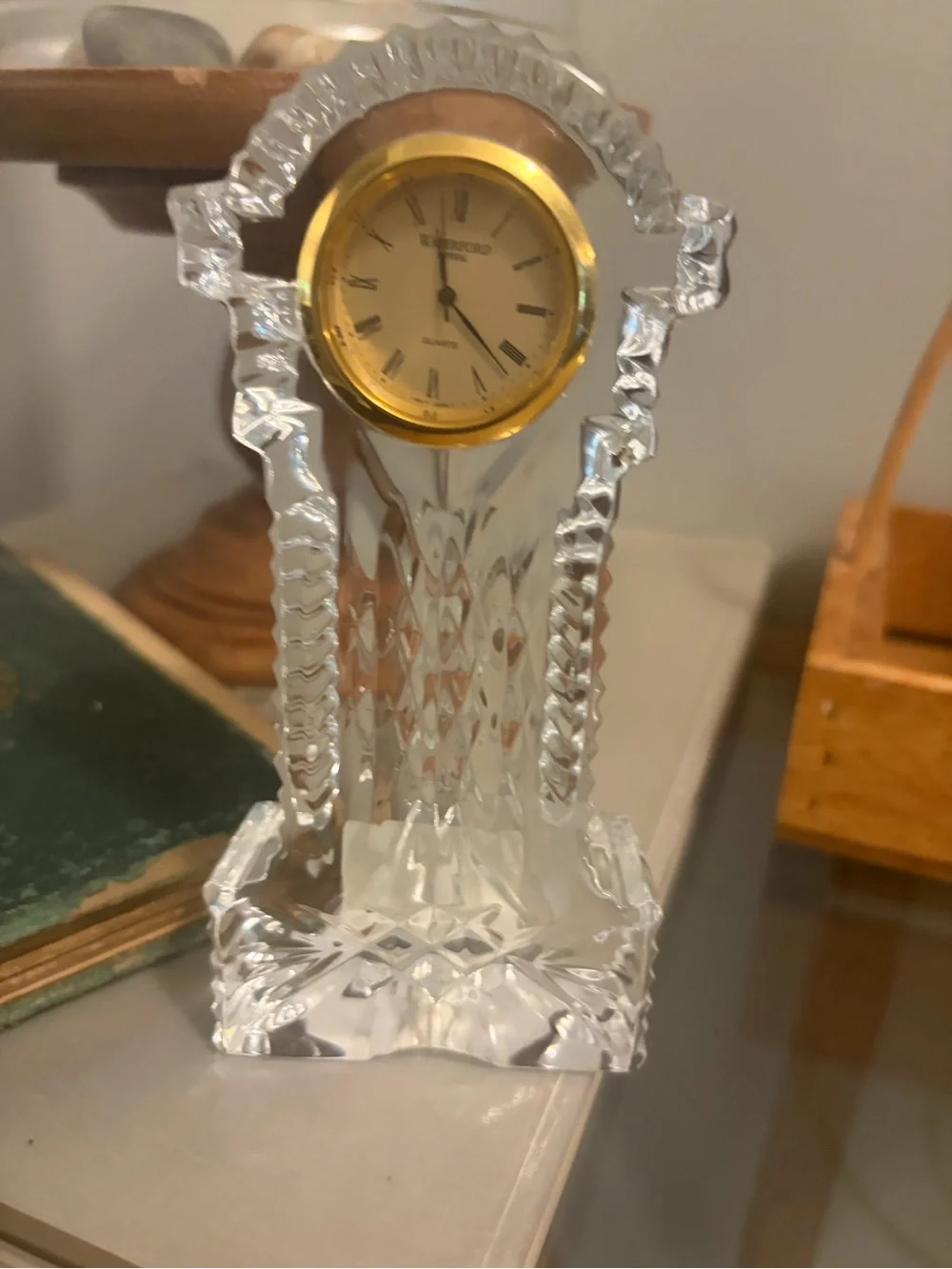 Waterford Clear Crystal vintage quartz Mantel Clock with Gold-Tone Dial